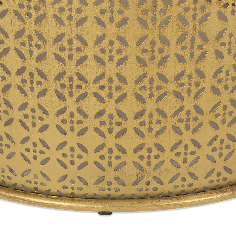 Sammy Round Coffee Table with Cutout Perforated Pattern | Brown Iron 26"