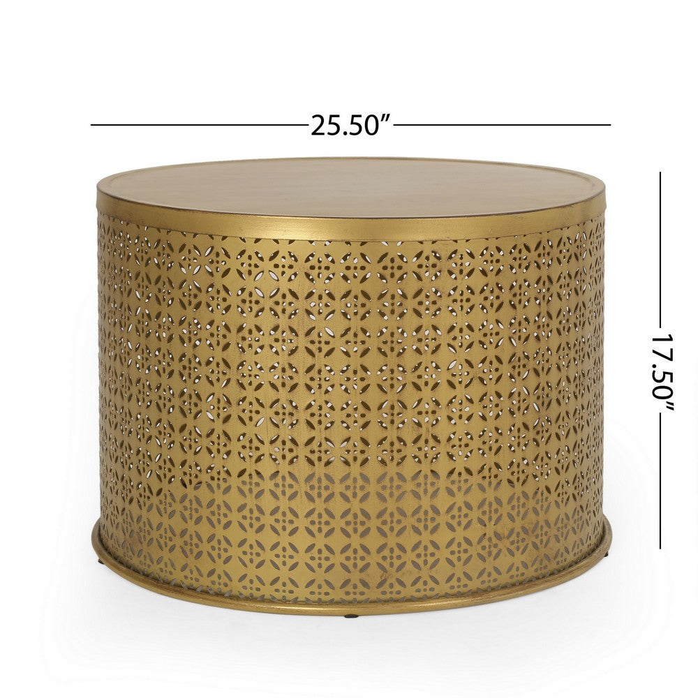 Sammy Round Coffee Table with Cutout Perforated Pattern | Brown Iron 26"