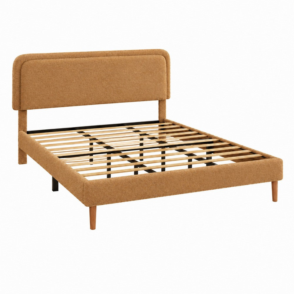 Pedro King Platform Bed with Adjustable Plush Headboard | Brown Fabric
