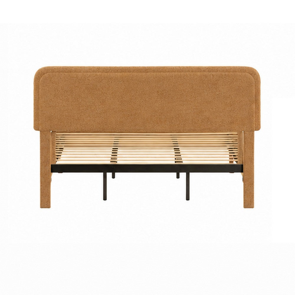 Pedro King Platform Bed with Adjustable Plush Headboard | Brown Fabric