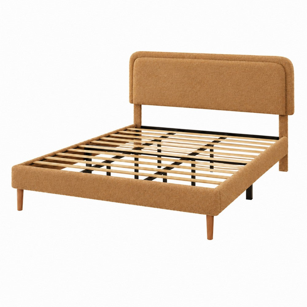 Pedro King Platform Bed with Adjustable Plush Headboard | Brown Fabric