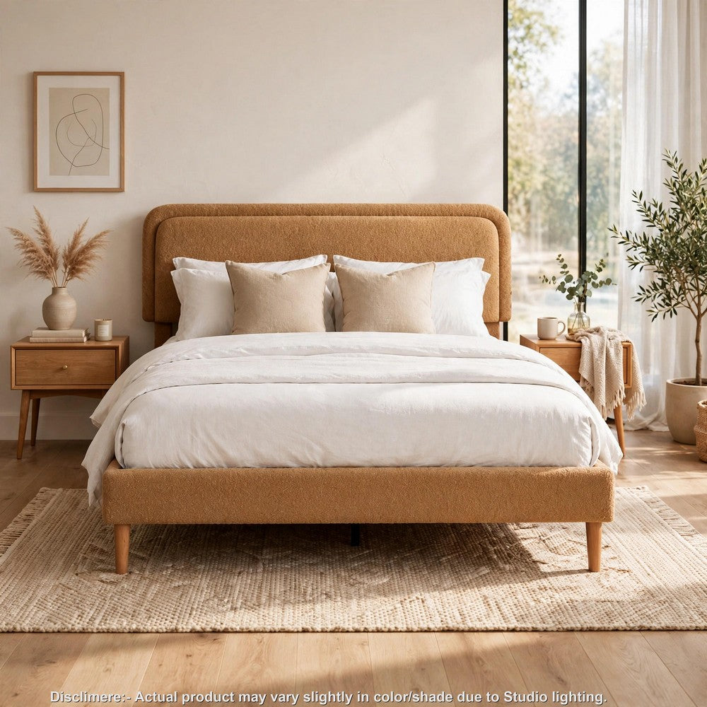 Pedro King Platform Bed with Adjustable Plush Headboard | Brown Fabric