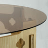 Bekko Round Coffee Table with Glass Top | Carved Natural Wood Base 32"