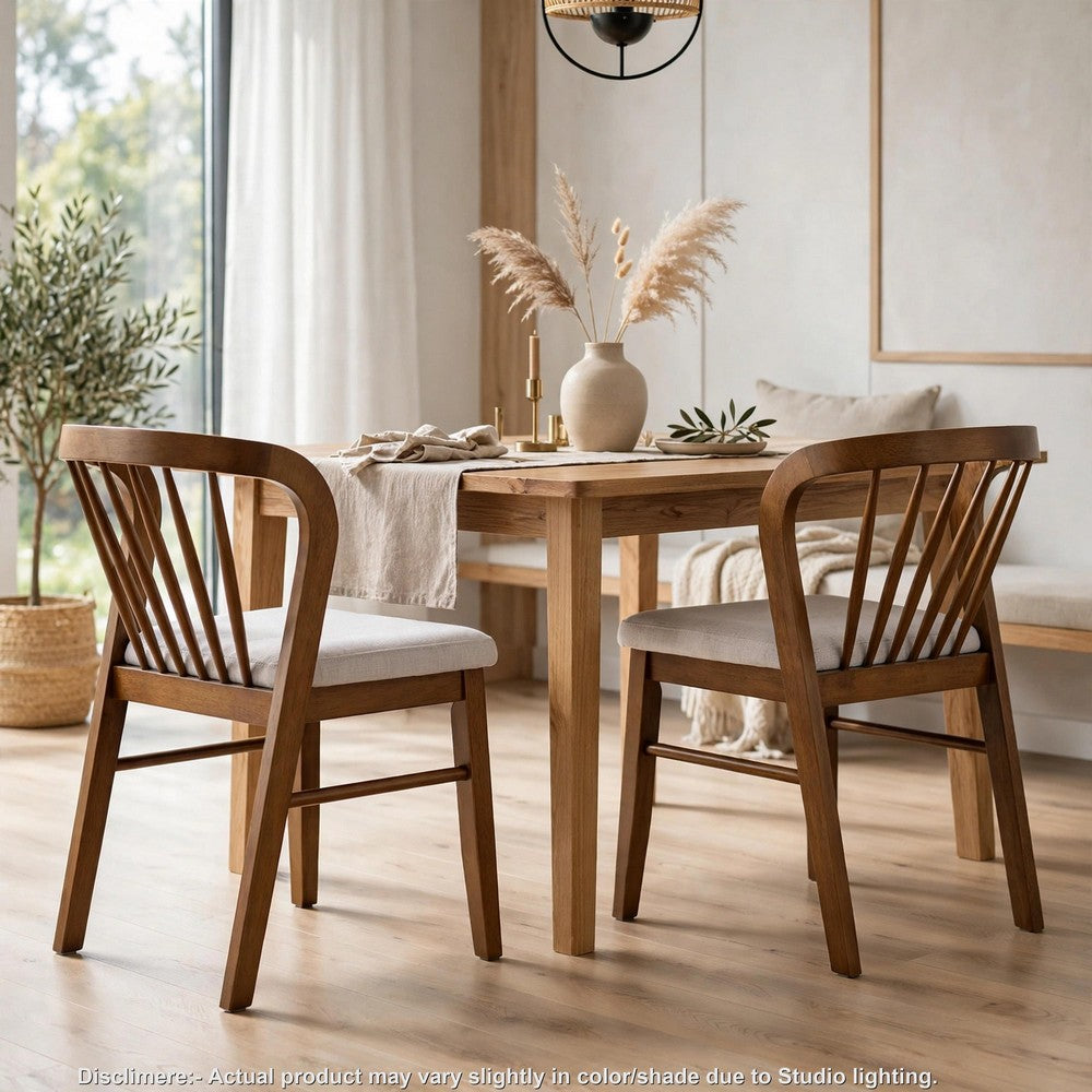 Mitch Windsor-Style Dining Chairs | Set of 2 | Rubberwood | Beige Seat