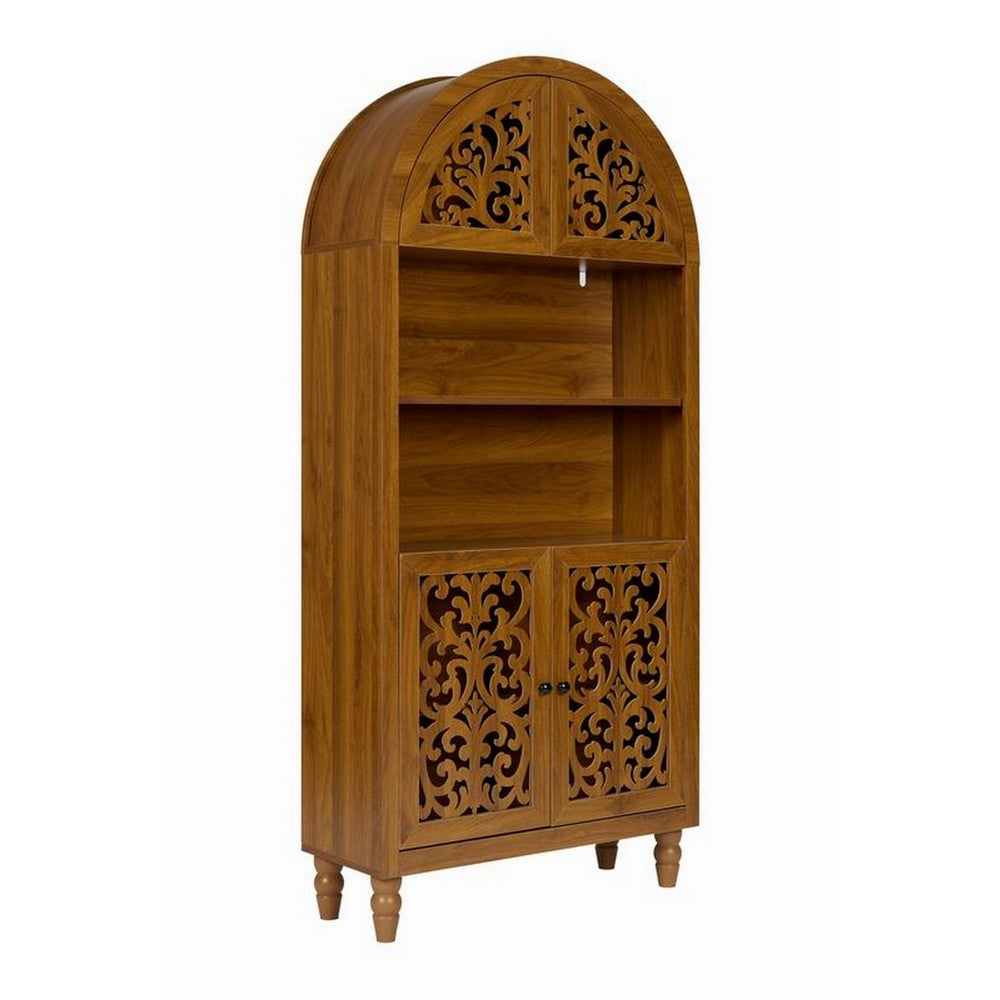 Carlos Arched Storage Cabinet | Carved Details | Open Shelves | Walnut 67"