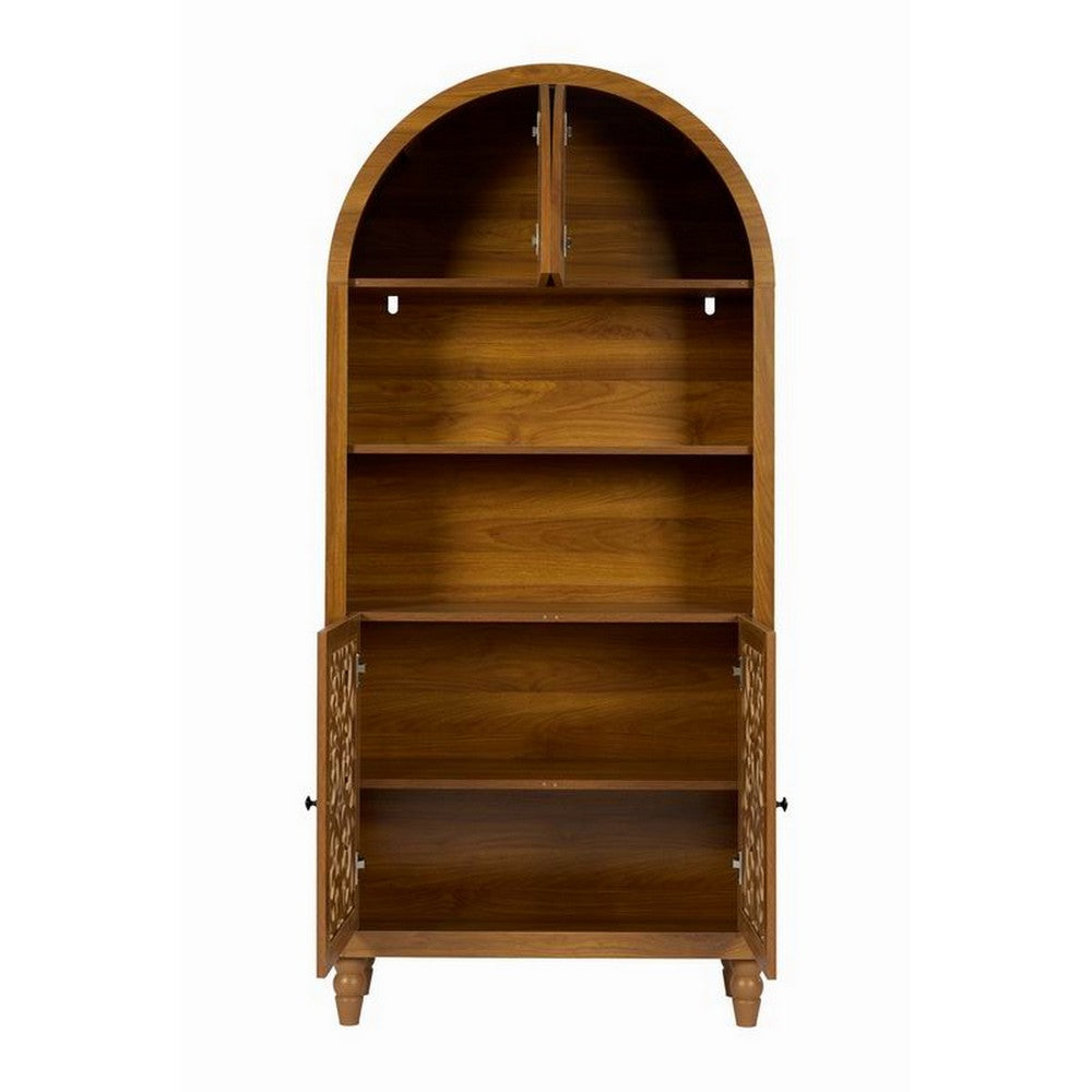 Carlos Arched Storage Cabinet | Carved Details | Open Shelves | Walnut 67"