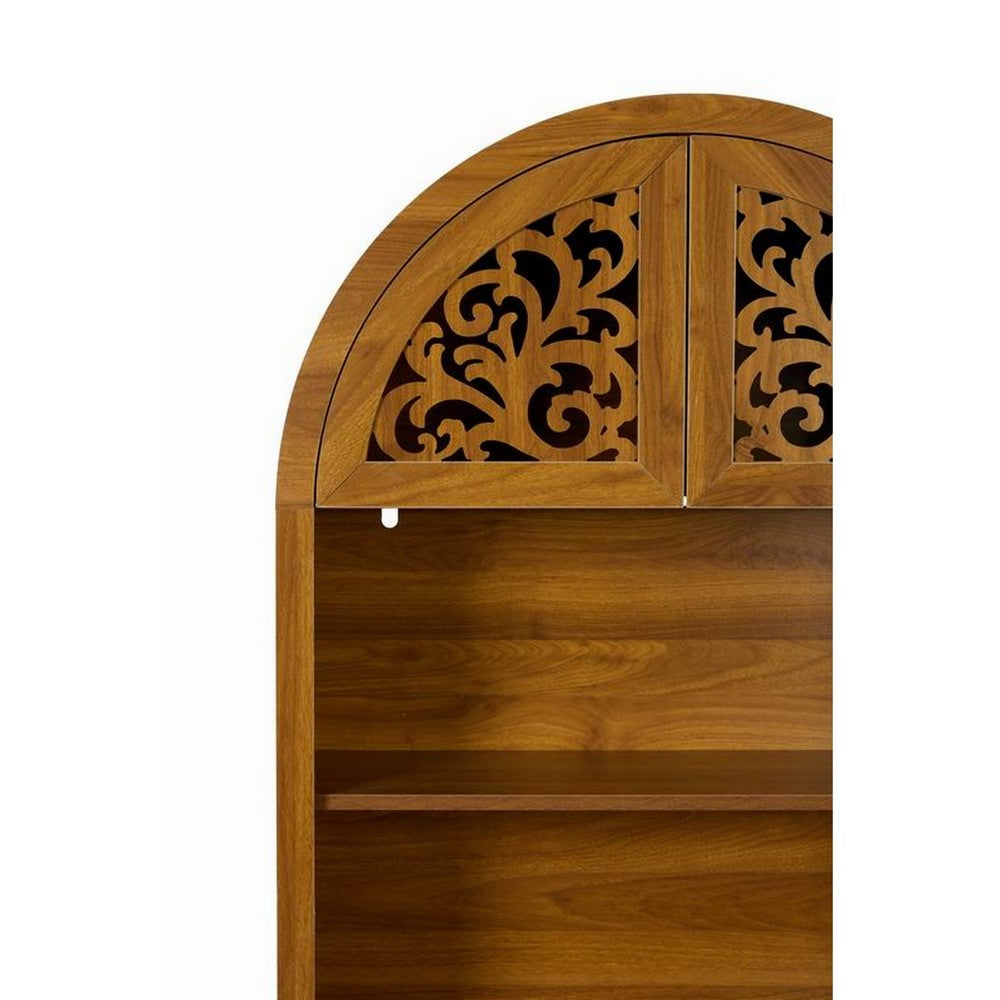 Carlos Arched Storage Cabinet | Carved Details | Open Shelves | Walnut 67"