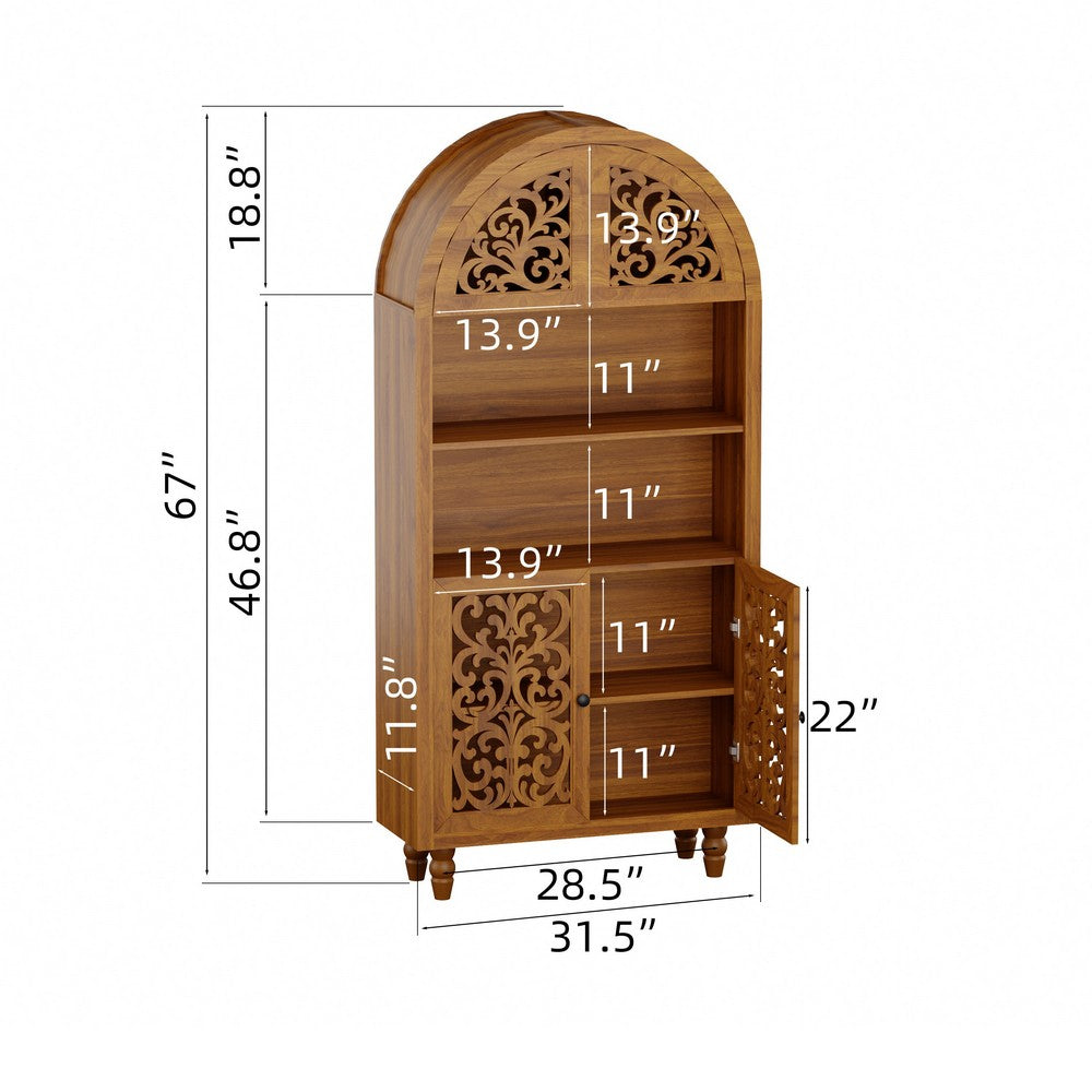 Carlos Arched Storage Cabinet | Carved Details | Open Shelves | Walnut 67"