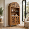 Carlos Arched Storage Cabinet | Carved Details | Open Shelves | Walnut 67"