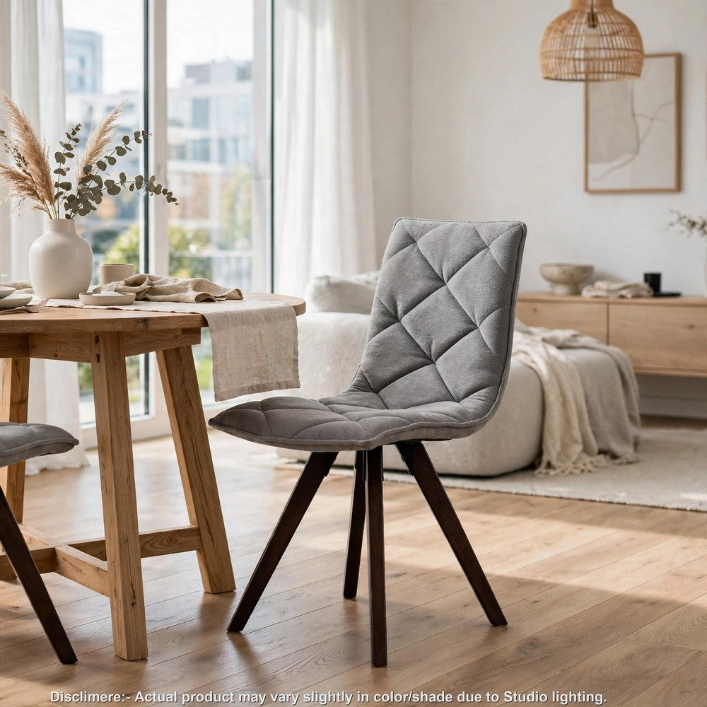 Kayra Dining Chairs with Solid Wood Legs | Set of 2 | Gray Fabric