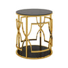 Bezzo Gold Round Side Table | Black Glass Top and Shelf | Metal Base 22"