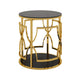 Bezzo Gold Round Side Table | Black Glass Top and Shelf | Metal Base 22"
