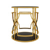 Bezzo Gold Round Side Table | Black Glass Top and Shelf | Metal Base 22"