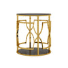 Bezzo Gold Round Side Table | Black Glass Top and Shelf | Metal Base 22"