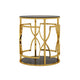 Bezzo Gold Round Side Table | Black Glass Top and Shelf | Metal Base 22"