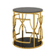 Bezzo Gold Round Side Table | Black Glass Top and Shelf | Metal Base 22"