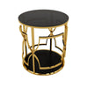 Bezzo Gold Round Side Table | Black Glass Top and Shelf | Metal Base 22"