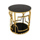 Bezzo Gold Round Side Table | Black Glass Top and Shelf | Metal Base 22"