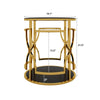 Bezzo Gold Round Side Table | Black Glass Top and Shelf | Metal Base 22"