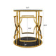 Bezzo Gold Round Side Table | Black Glass Top and Shelf | Metal Base 22"