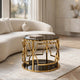 Bezzo Gold Round Side Table | Black Glass Top and Shelf | Metal Base 22"