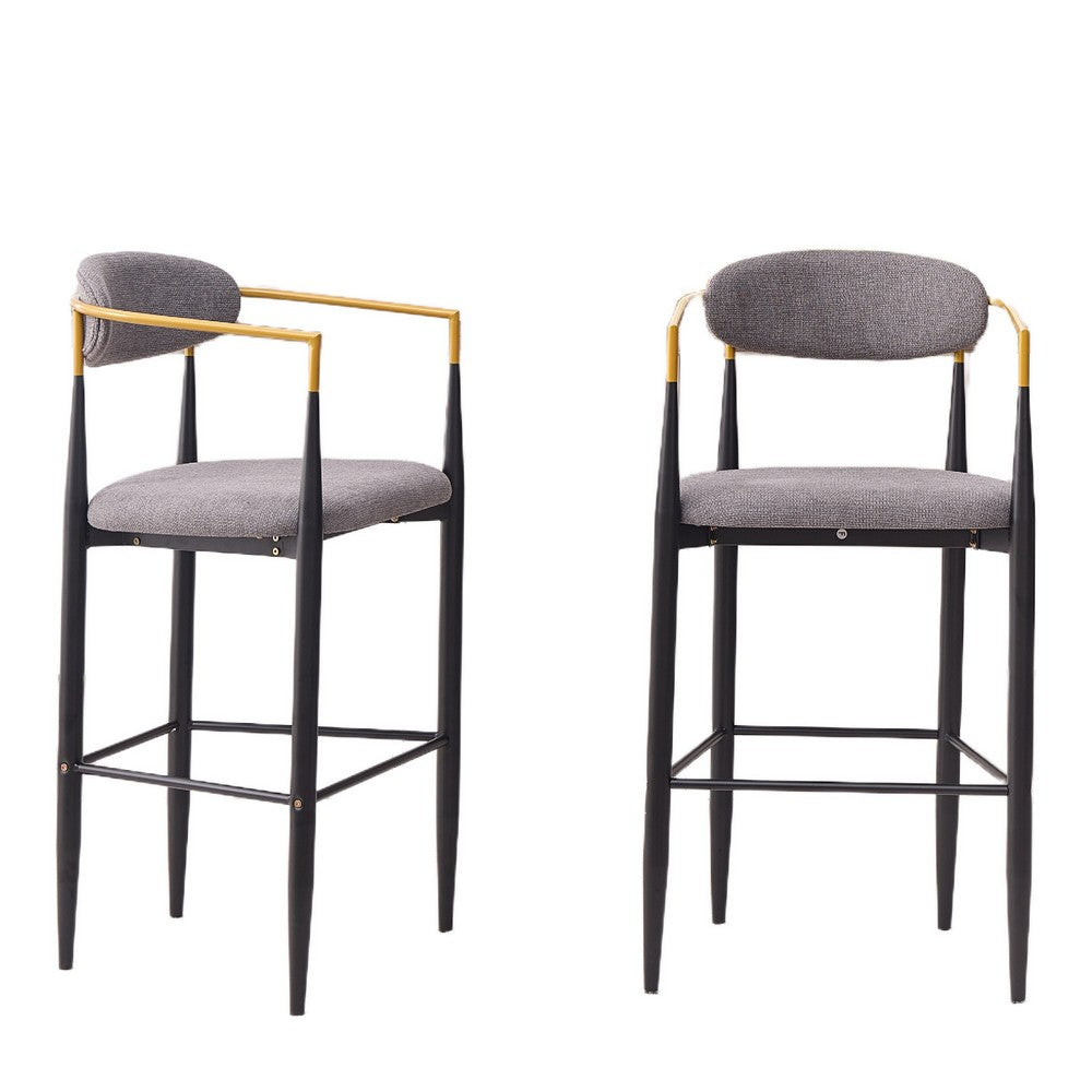Avime Modern Barstool Chair | Set of 2 | Gold Metal Armrests | Gray Fabric