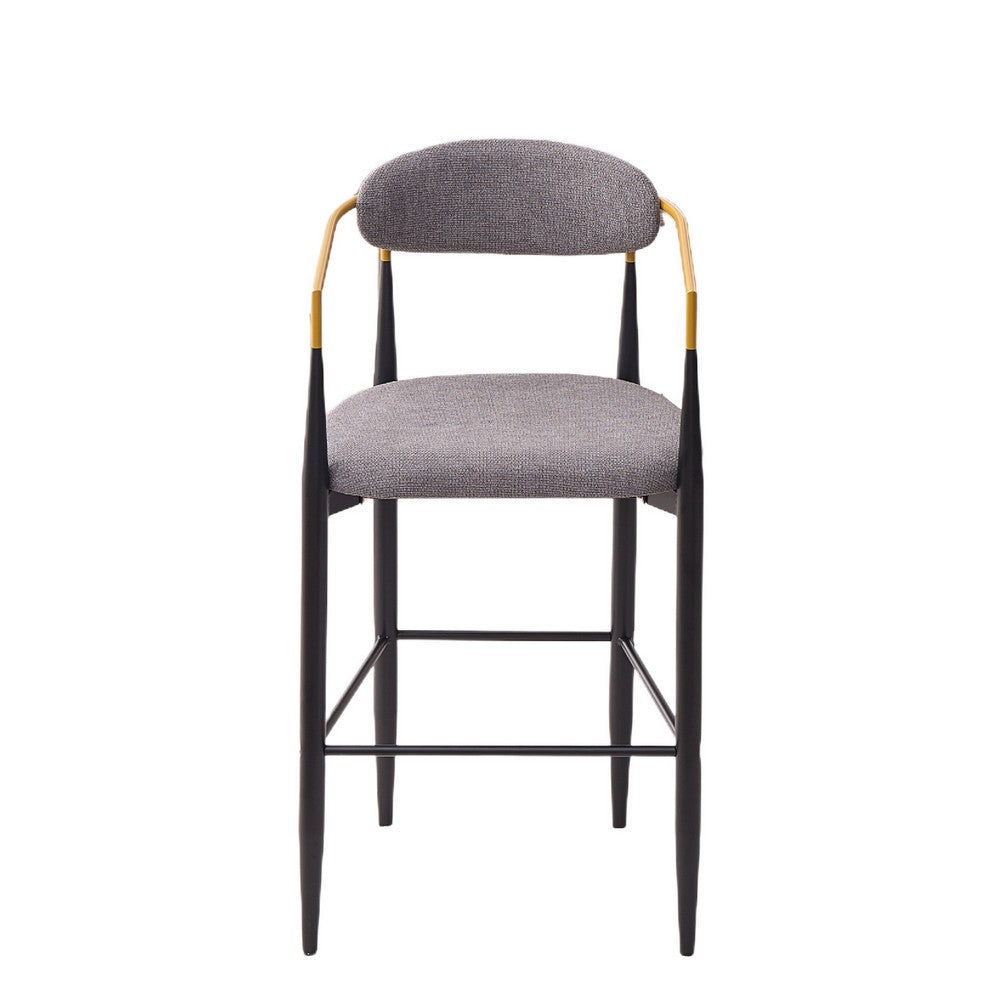 Avime Modern Barstool Chair | Set of 2 | Gold Metal Armrests | Gray Fabric