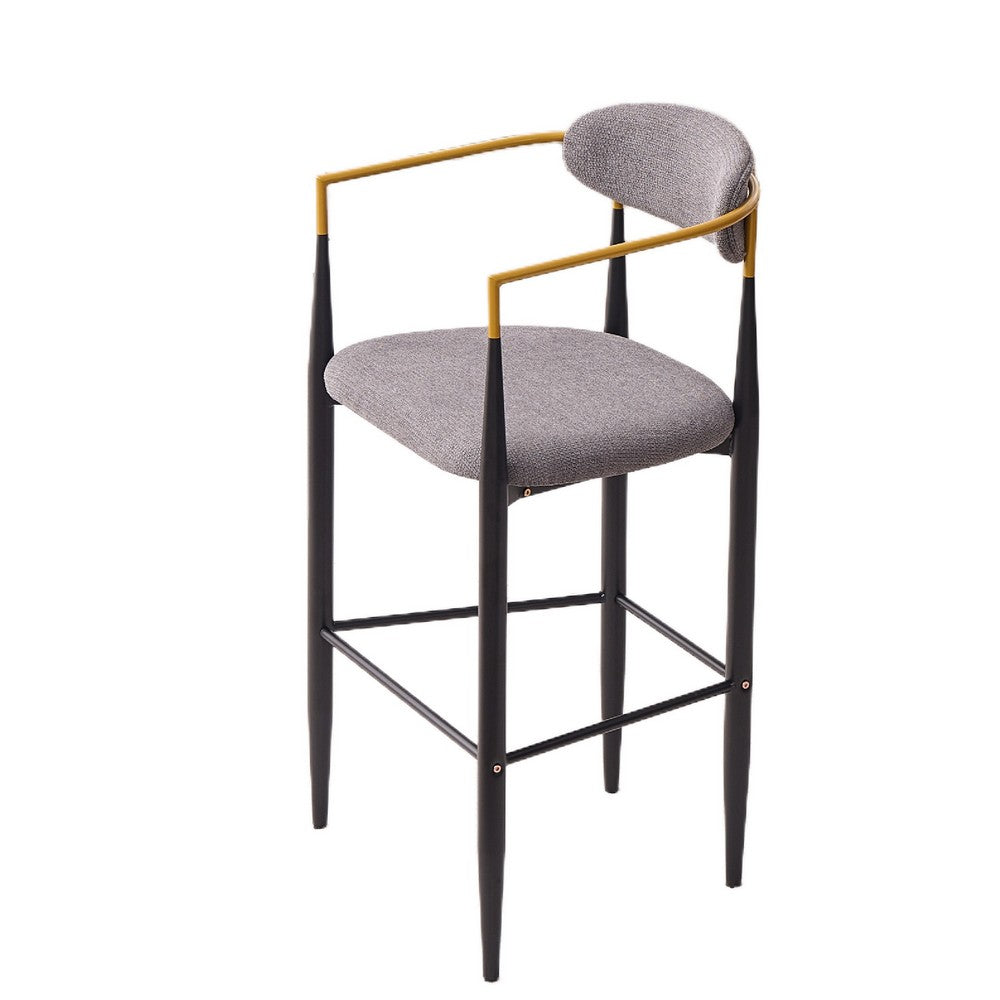 Avime Modern Barstool Chair | Set of 2 | Gold Metal Armrests | Gray Fabric