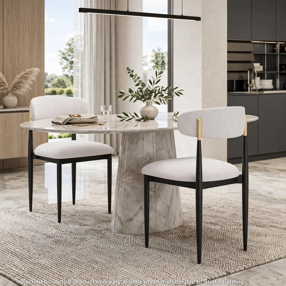 Claire Dining Chairs | Set of 2 | Curve Back | Metal Legs | Beige Chenille