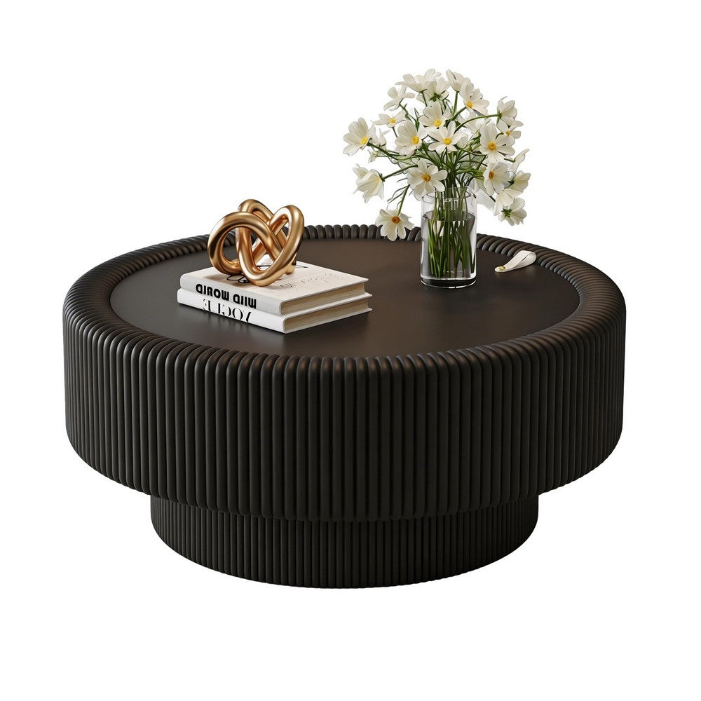 Inara Modern Storage Coffee Table | Tempered Glass | Black Fluted Base 32"