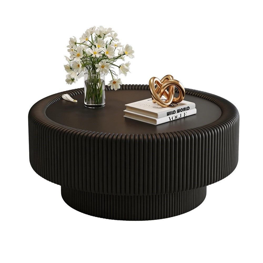 Inara Modern Storage Coffee Table | Tempered Glass | Black Fluted Base 32"