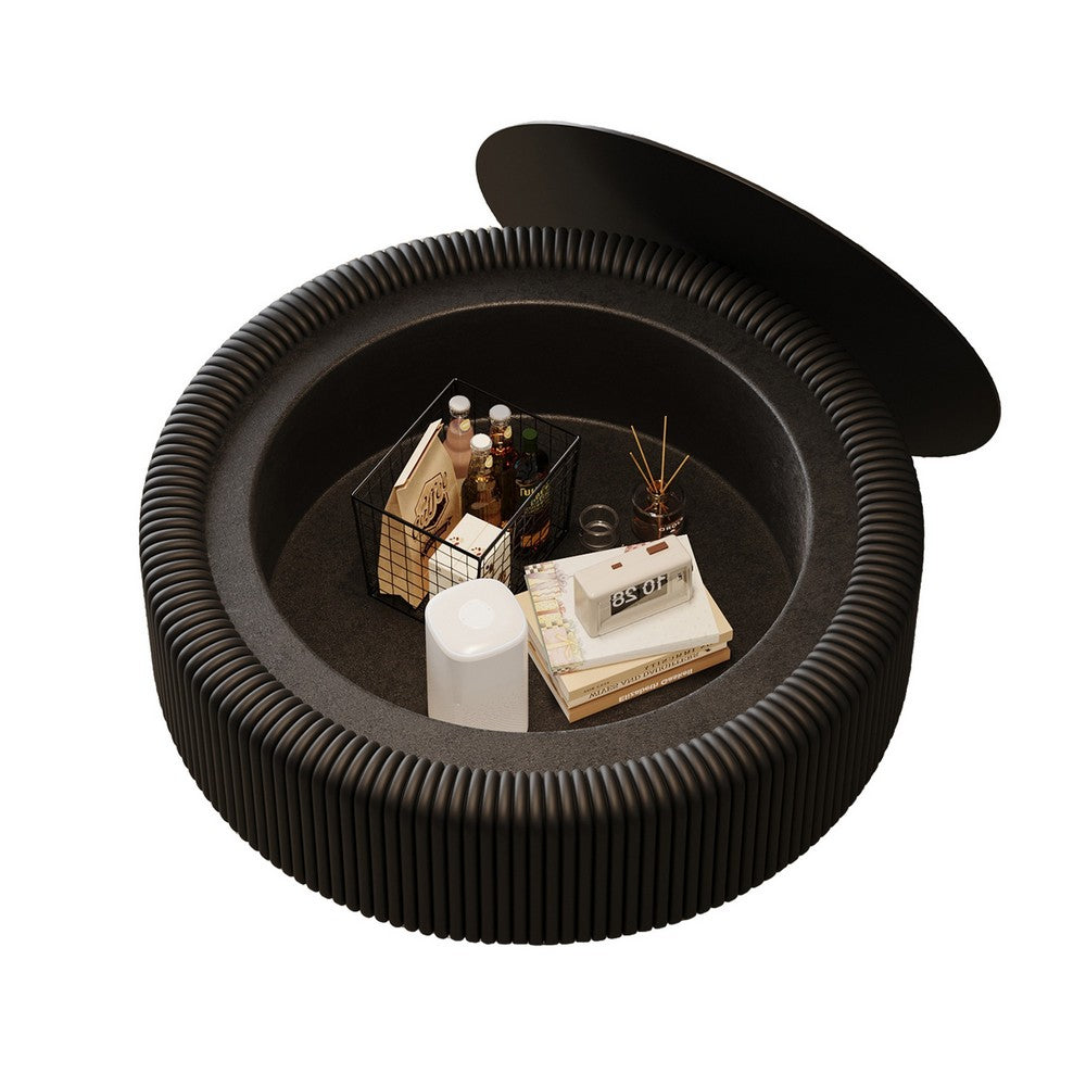 Inara Modern Storage Coffee Table | Tempered Glass | Black Fluted Base 32"