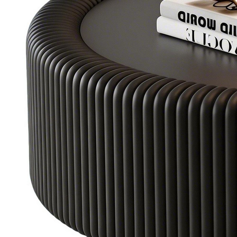 Inara Modern Storage Coffee Table | Tempered Glass | Black Fluted Base 32"