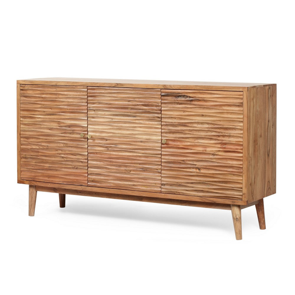 Remmy Handcrafted Sideboard Cabinet with 3 Doors | Natural Acacia Wood 58"