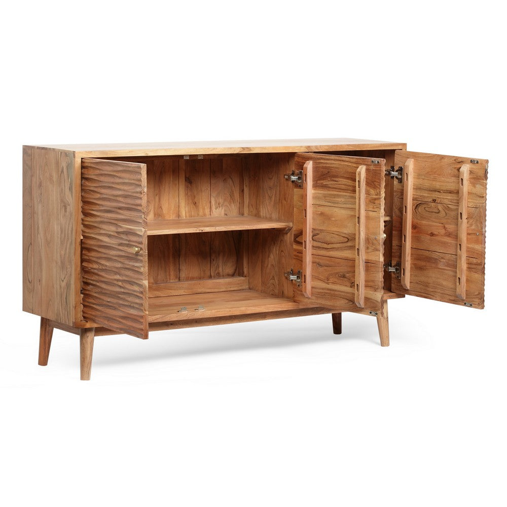Remmy Handcrafted Sideboard Cabinet with 3 Doors | Natural Acacia Wood 58"