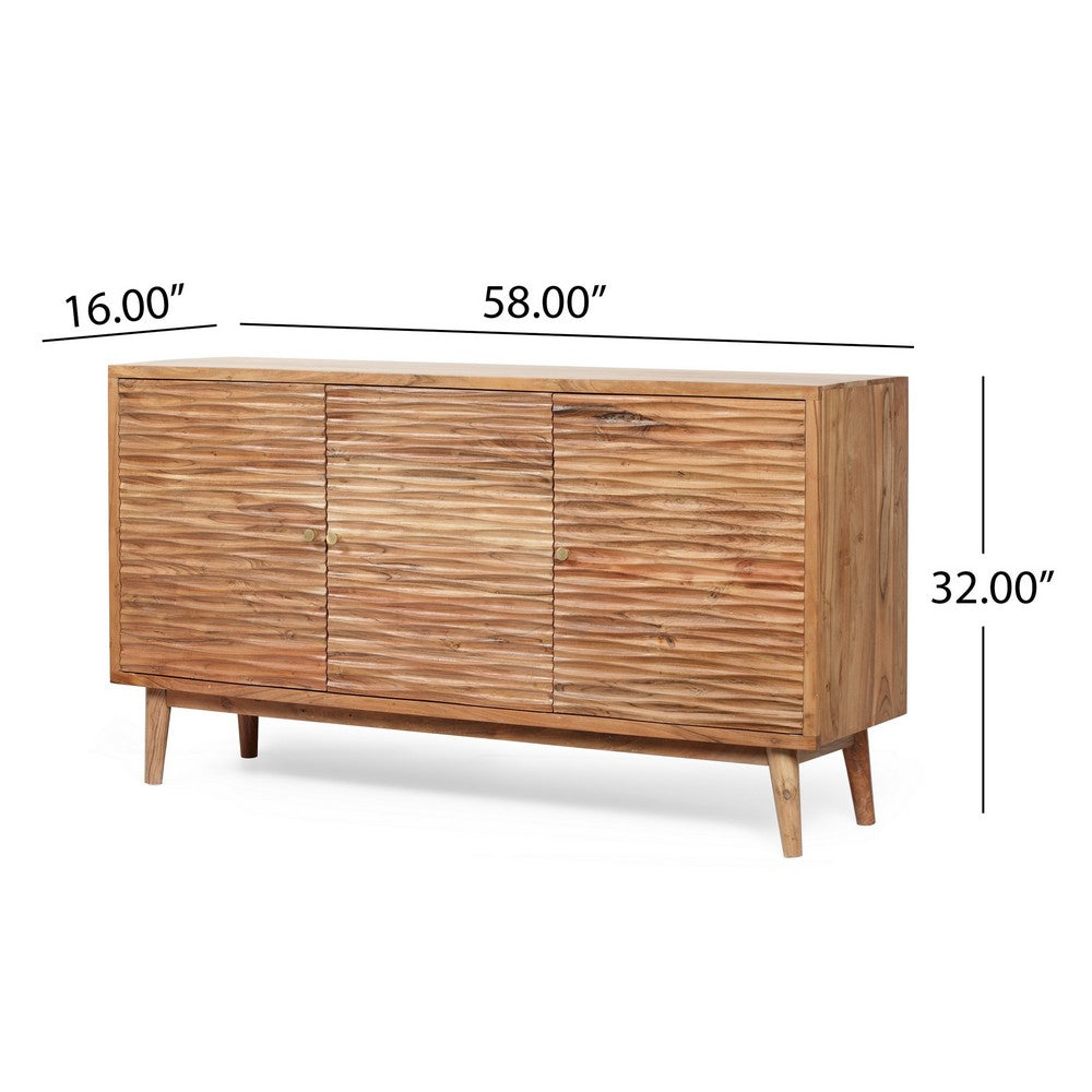Remmy Handcrafted Sideboard Cabinet with 3 Doors | Natural Acacia Wood 58"