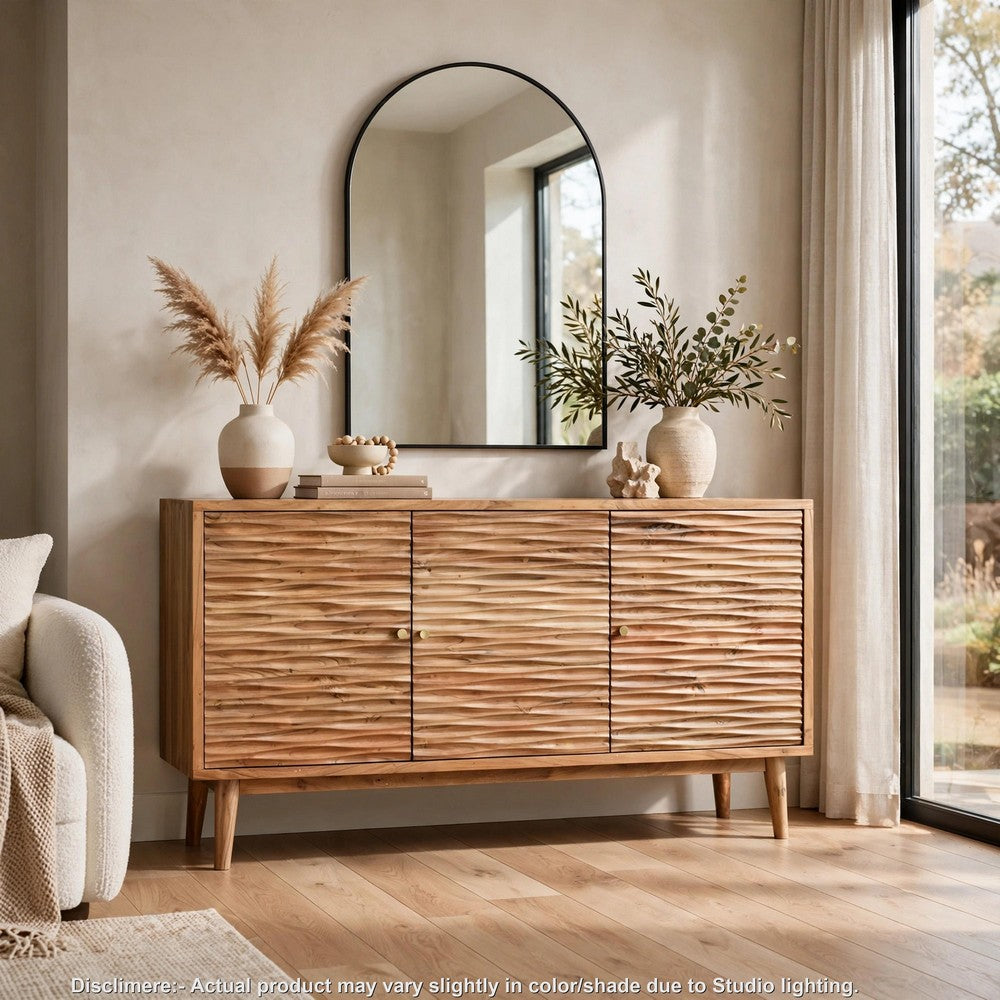 Remmy Handcrafted Sideboard Cabinet with 3 Doors | Natural Acacia Wood 58"