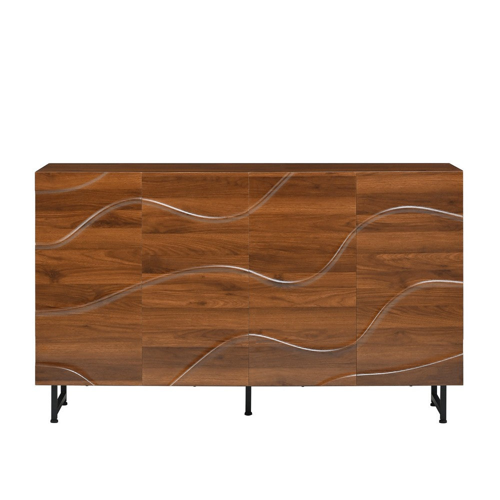 Lewis Wave Design Sideboard Cabinet | Adjustable Shelf | Walnut | 59"