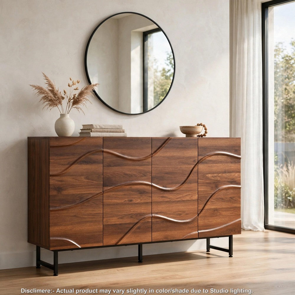 Lewis Wave Design Sideboard Cabinet | Adjustable Shelf | Walnut | 59"