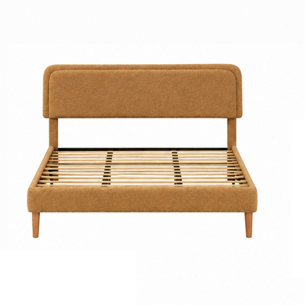 Pedro Queen Platform Bed with Adjustable Plush Headboard | Brown Fabric