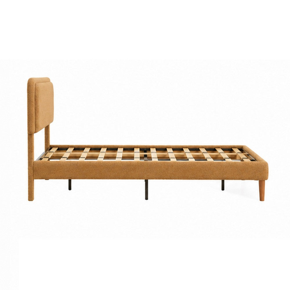 Pedro Queen Platform Bed with Adjustable Plush Headboard | Brown Fabric
