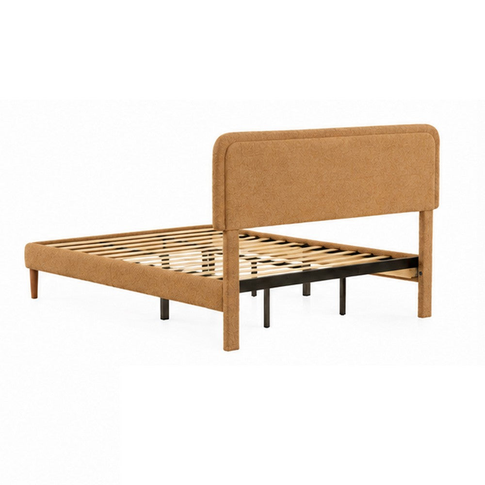 Pedro Queen Platform Bed with Adjustable Plush Headboard | Brown Fabric