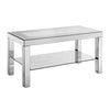 Franco Mirrored Coffee Table | Diamond Border | Glass Shelf | Silver Wood 40"