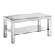 Franco Mirrored Coffee Table | Diamond Border | Glass Shelf | Silver Wood 40"