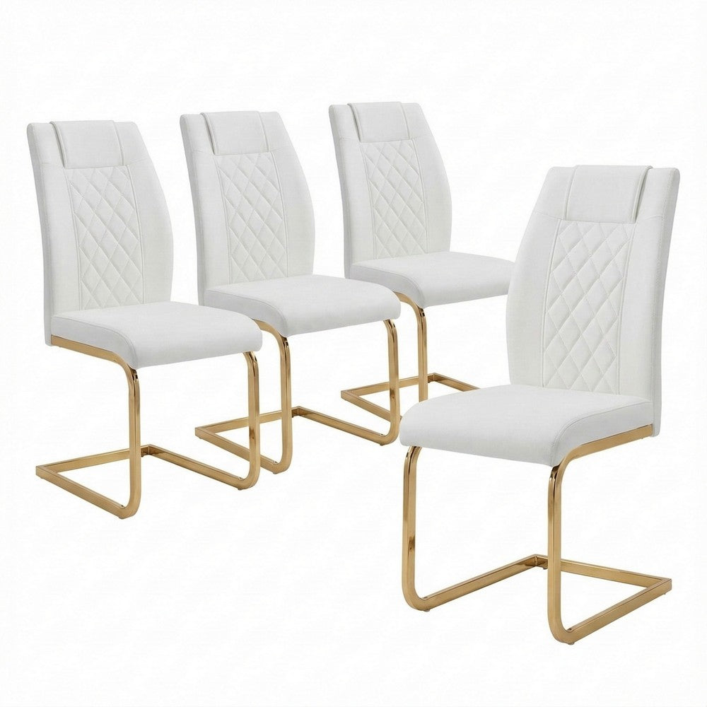 Verra Dining Chairs | Gold Metal Cantilever Frame | White Faux Leather