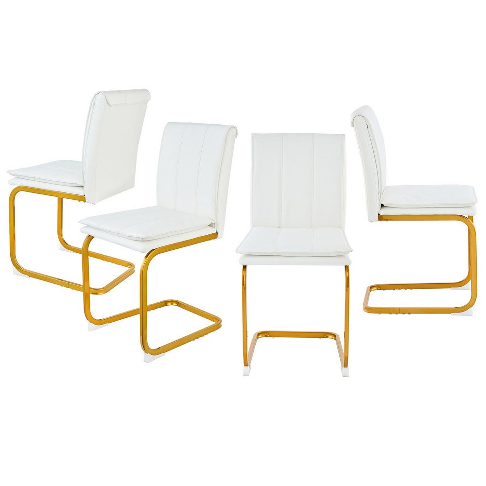 Xylo Dining Chairs | Gold Cantilever Metal | Set of 4 | White Faux Leather