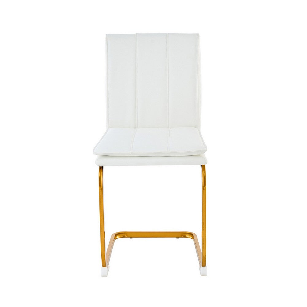 Xylo Dining Chairs | Gold Cantilever Metal | Set of 4 | White Faux Leather