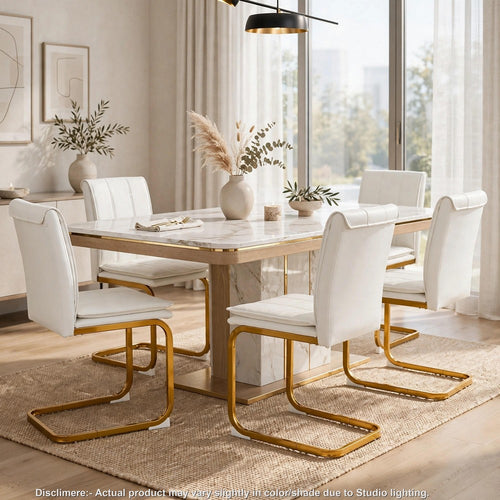Xylo Dining Chairs | Gold Cantilever Metal | Set of 4 | White Faux Leather