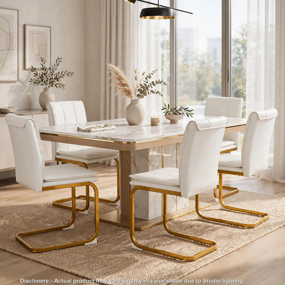 Xylo Dining Chairs | Gold Cantilever Metal | Set of 4 | White Faux Leather
