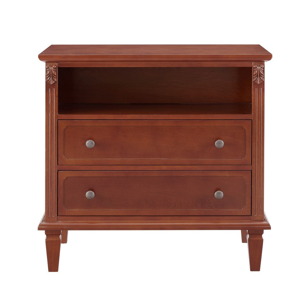 Cyna Nightstand with USB Ports | 2 Drawers and Shelf | Walnut Brown Wood
